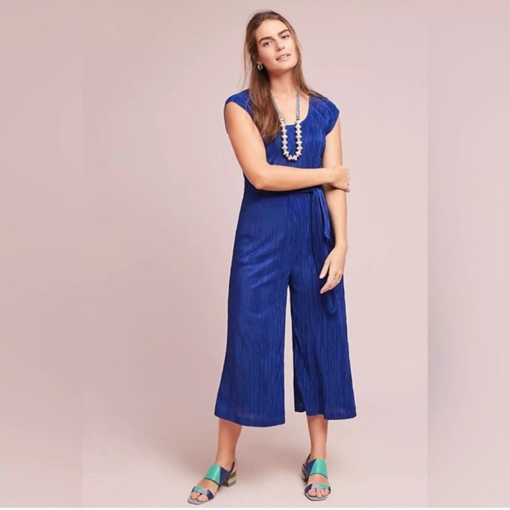 Anthropologie Cobalt Pleated Maxi Jumpsuit